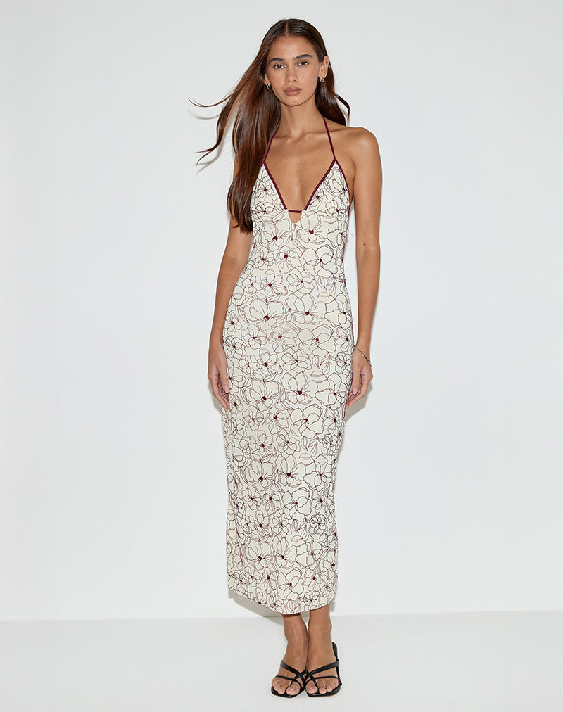 Druvish Vestido Midi en Línea Flor Crema