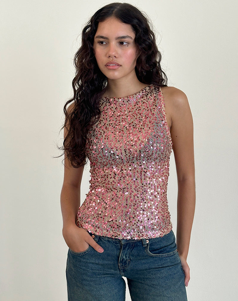 Imagen de Camiseta Dudley en malla de lentejuelas Oro rosa