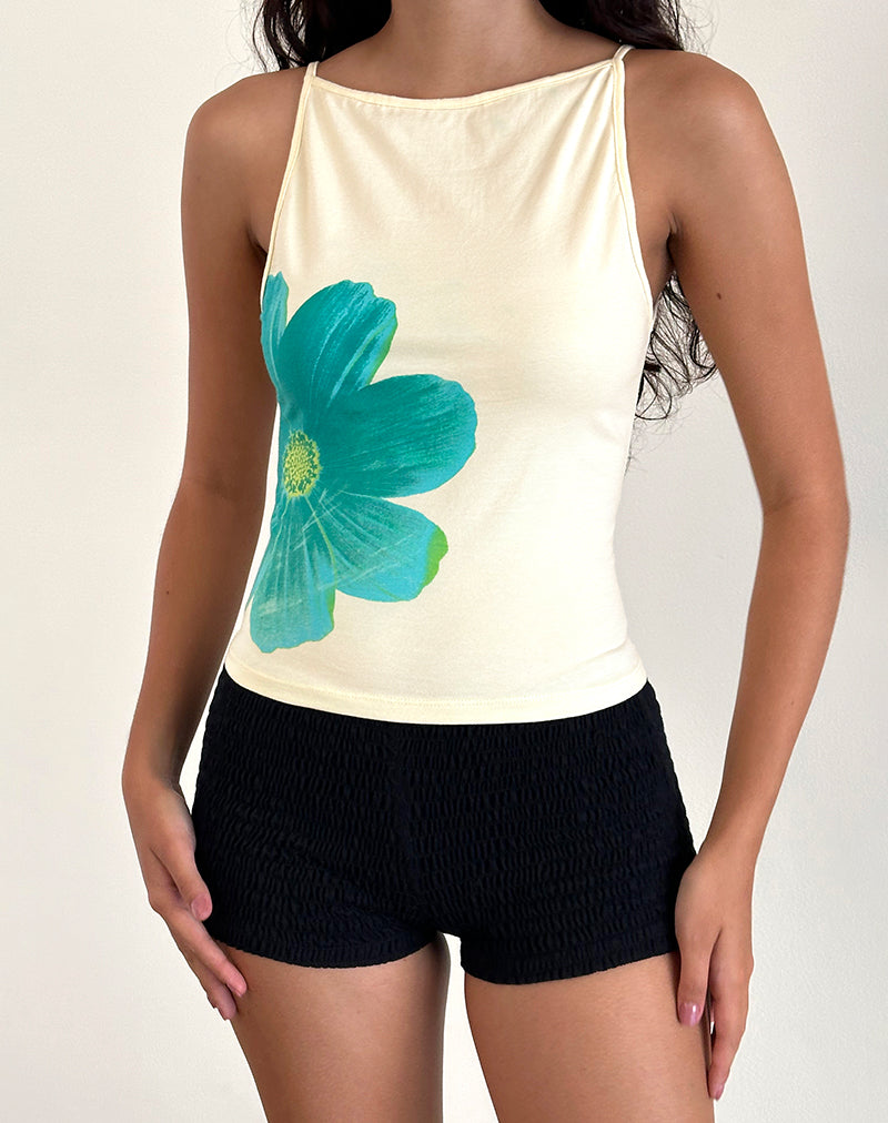 Imagen de Dudley Chaleco Top en Buttermilk con Flor Pintada Azul