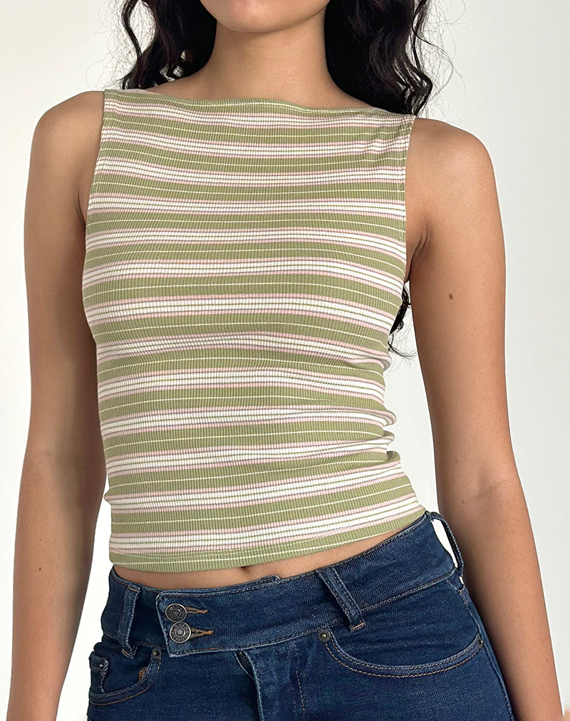 Camiseta Dudley a rayas verdes, rosas y blancas