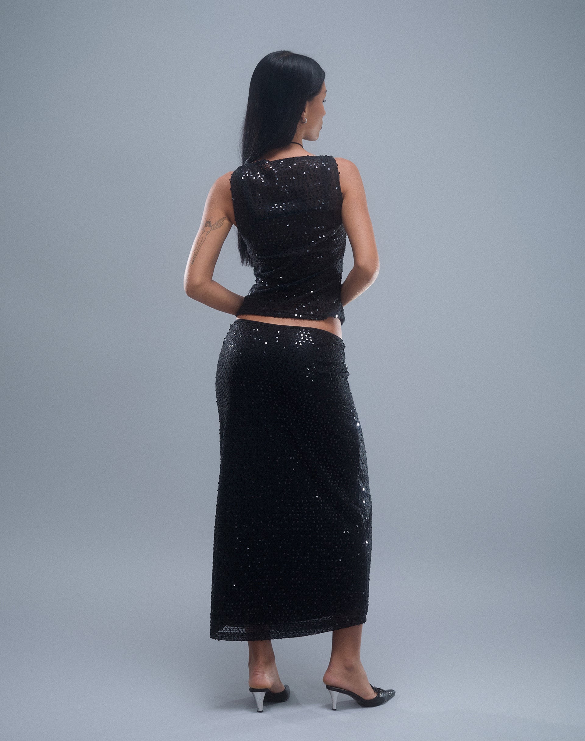 Imagen de Tresha Maxi Skirt in Sequin Knit Negro