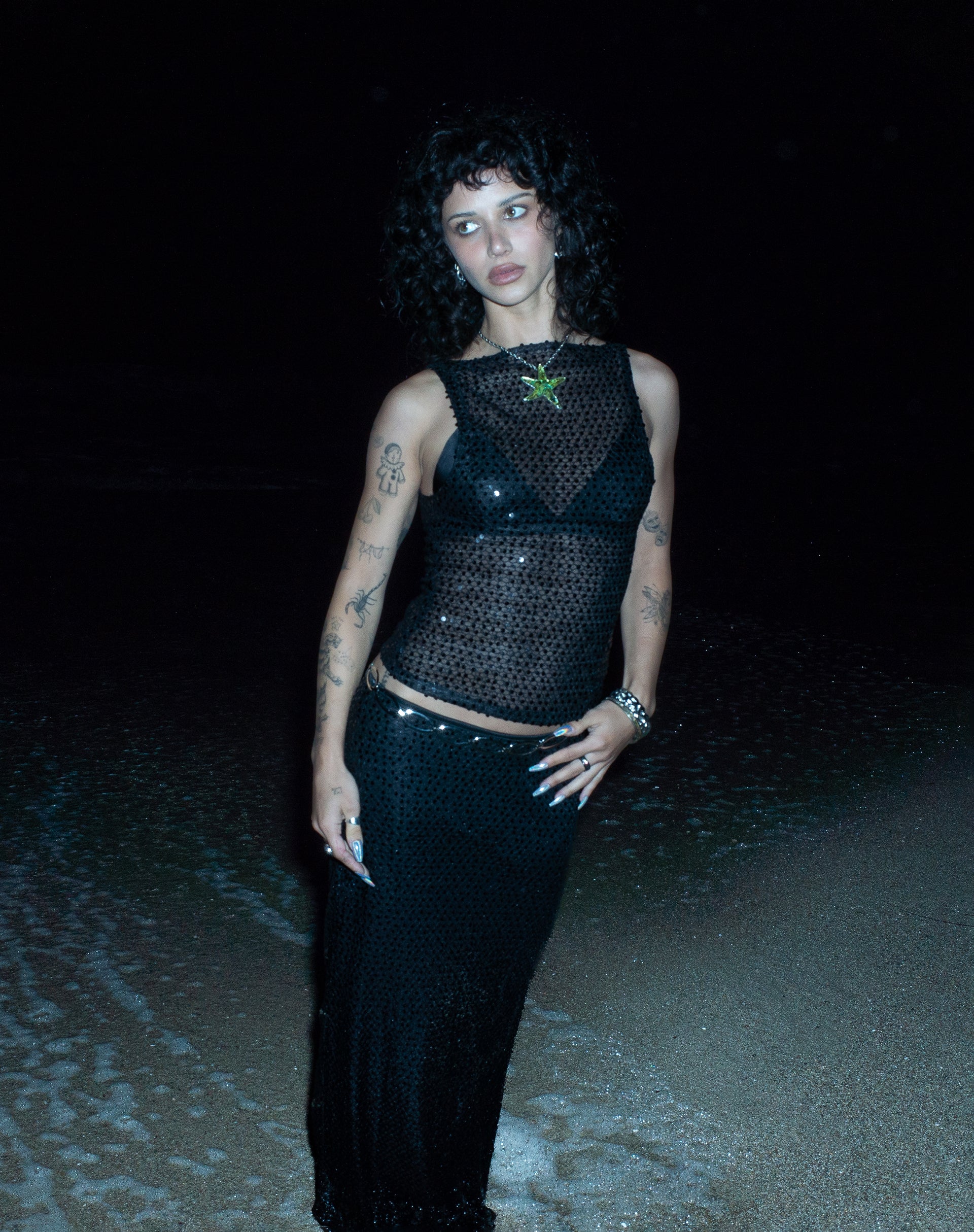 Imagen de Tresha Maxi Skirt in Sequin Knit Negro