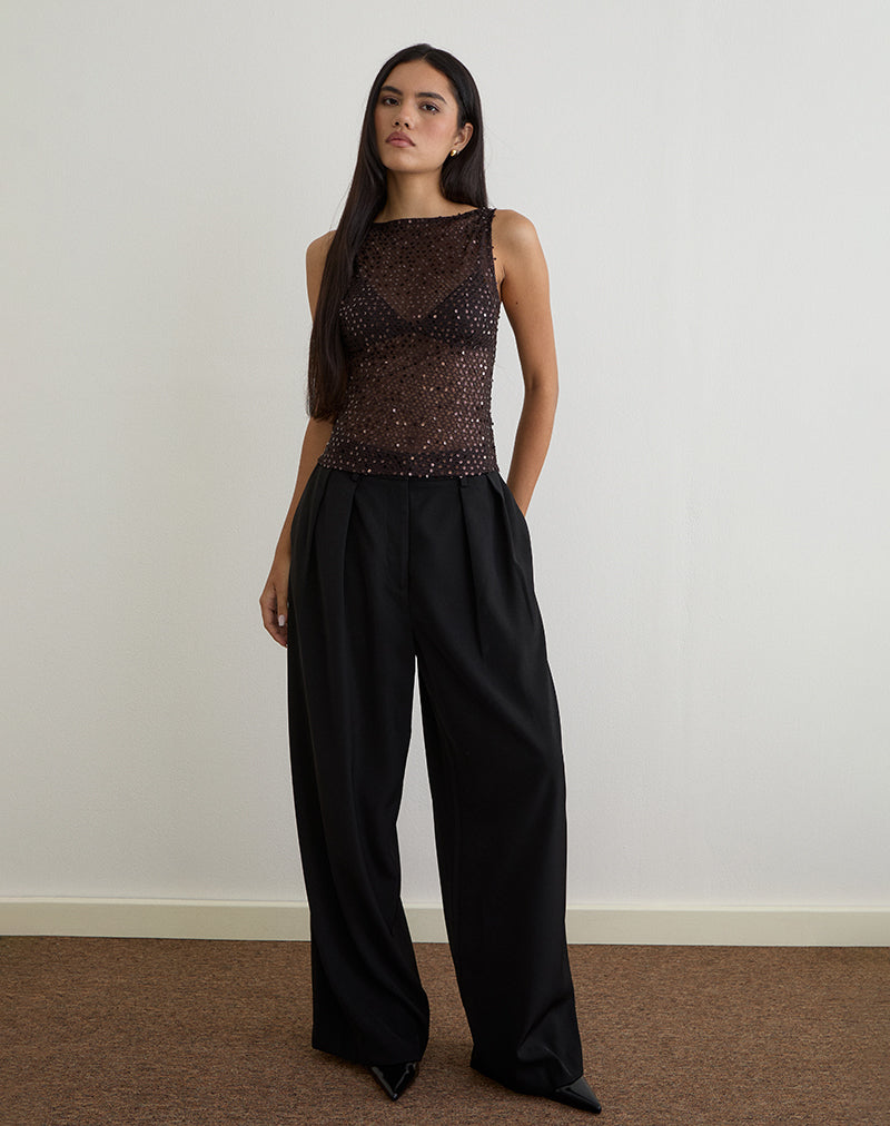 Chaleco Dudley en punto de lentejuelas Café