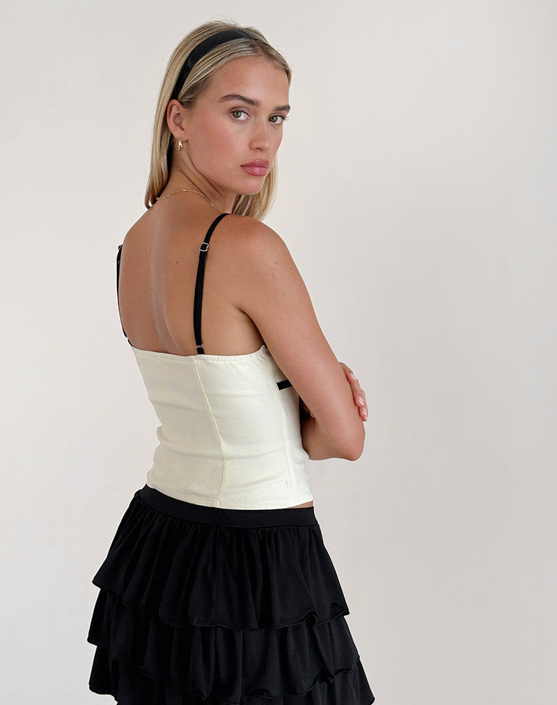 imagen de Duta Cami Top en crema con lazos negros