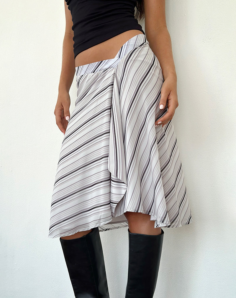 Imagen de Ebiet Falda midi a rayas diagonales Gris tonal
