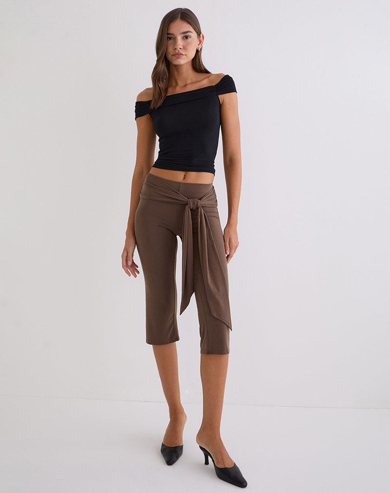 Image of Effy Tie Side Capri in Cupro Bitter Chocolate