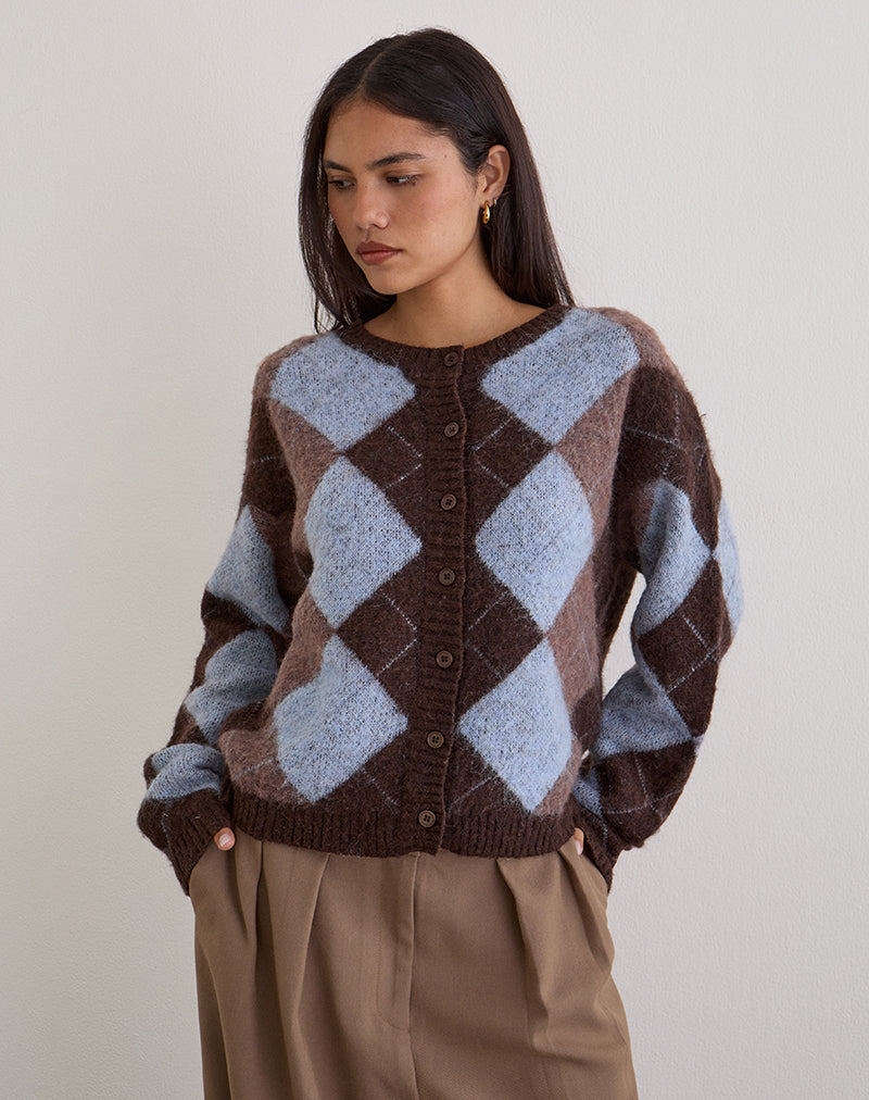 Eliana Cardigan in Knit Argyle Blue