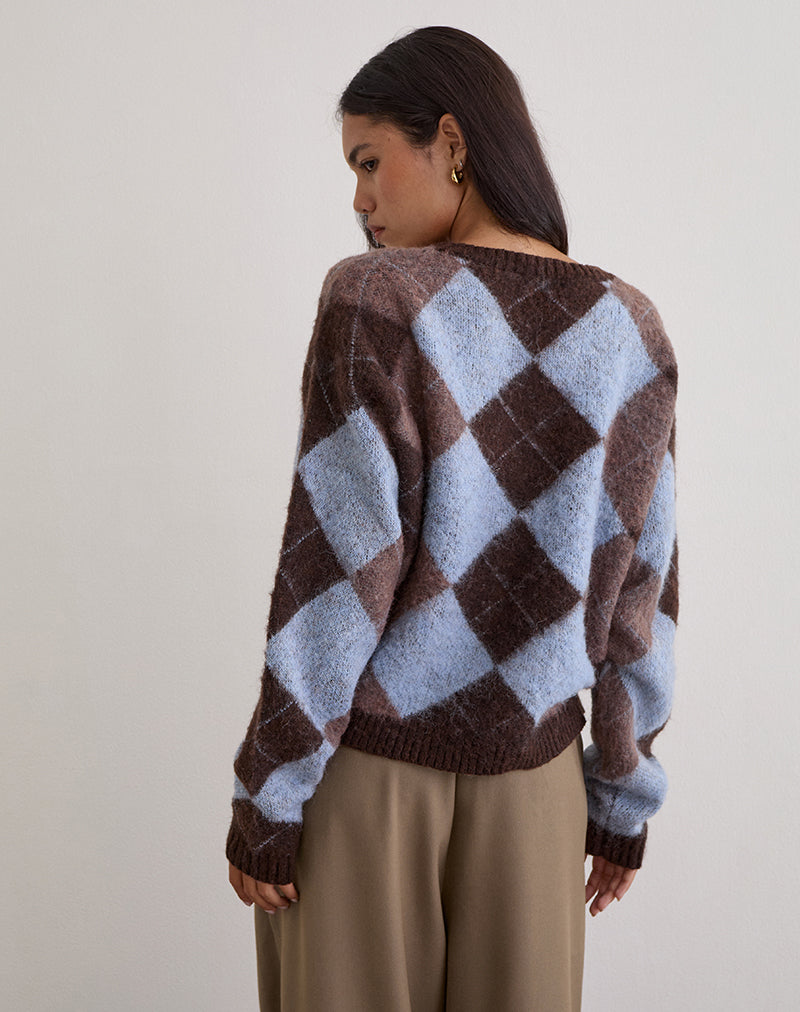 Image of Eliana Cardigan in Knit Argyle Blue