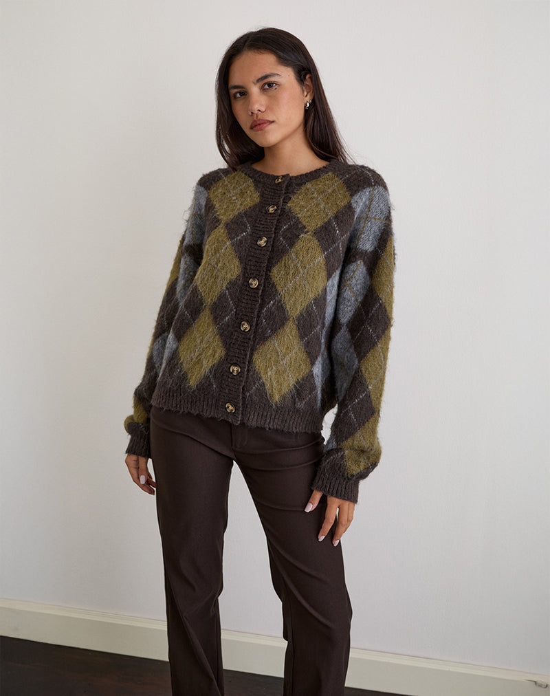 Imagen del cárdigan Eliana de punto Argyle marrón