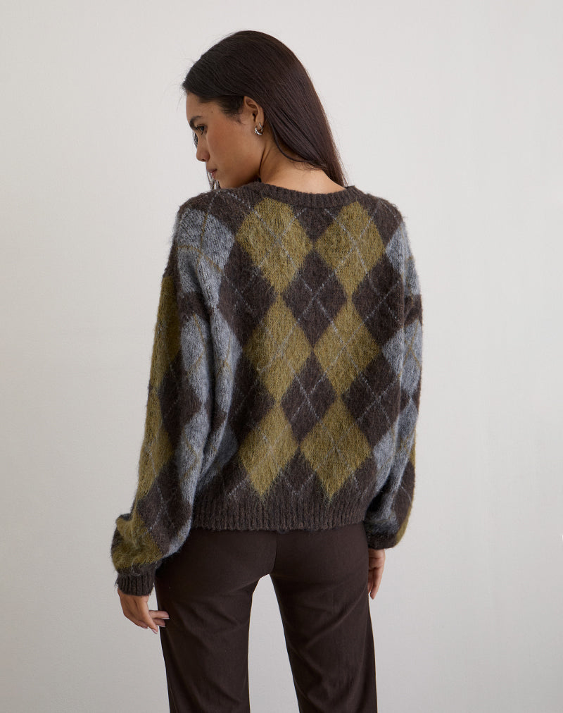 Imagen del cárdigan Eliana de punto Argyle marrón