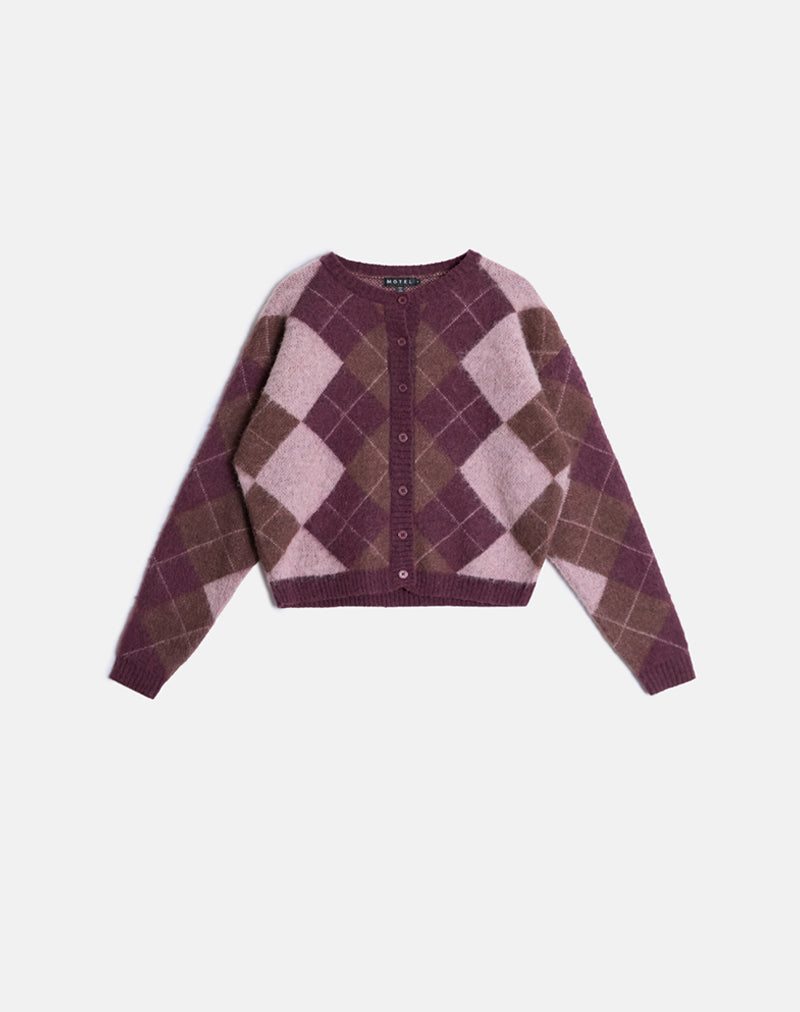 Eliana Cardigan in Knit Argyle Pink