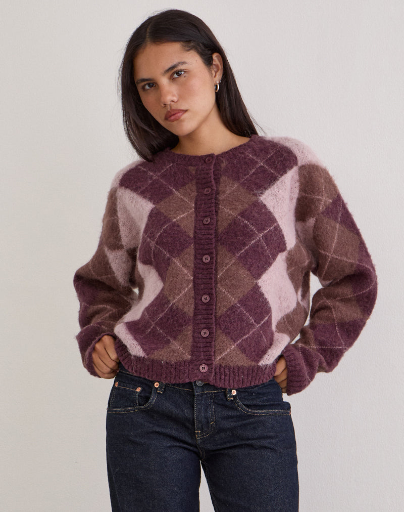 Image of Eliana Cardigan in Knit Argyle Pink