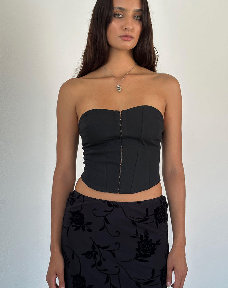 Top corsé con corchetes Elita en negro