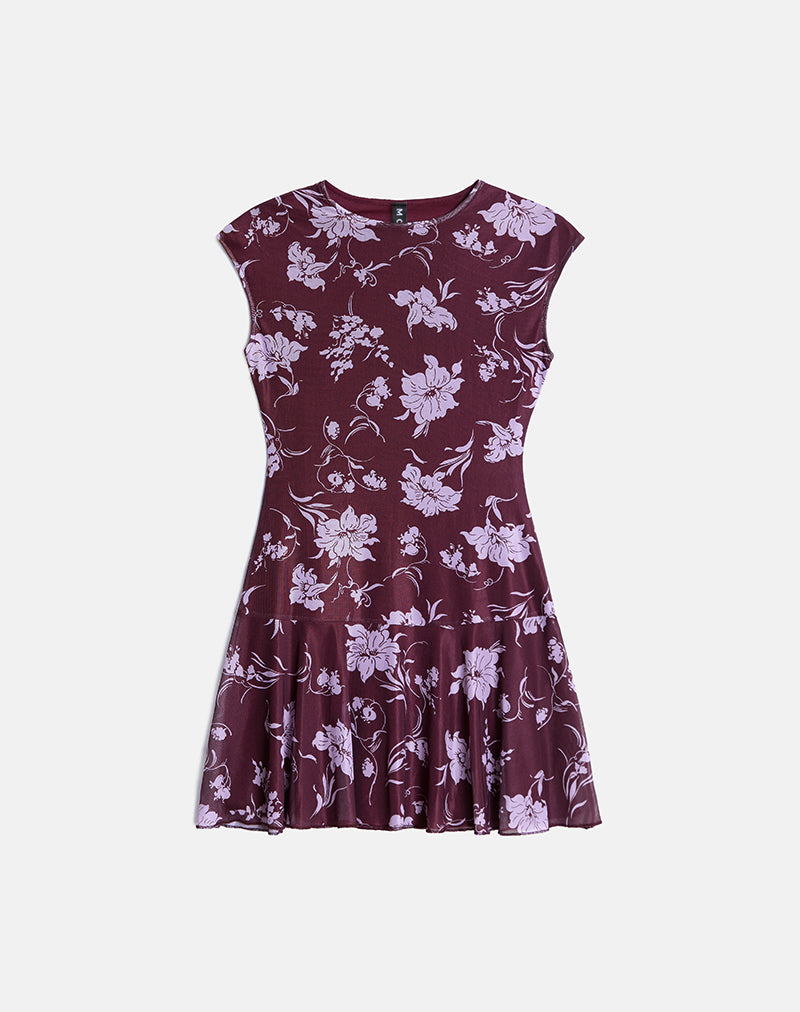 Imagen del minivestido Elorina en Blooming Bliss Borgoña