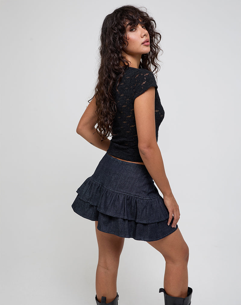 Imagen de la minifalda Elysa Frill en denim índigo oscuro