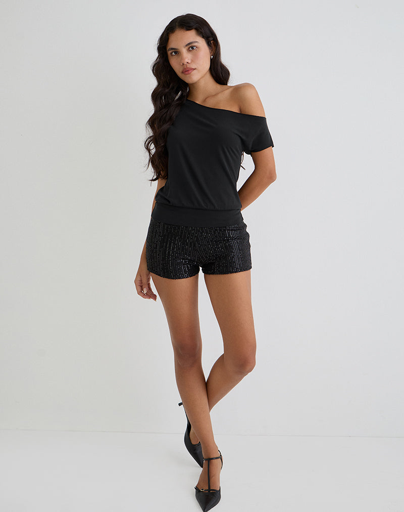 Top asimétrico Elysian de cupro negro