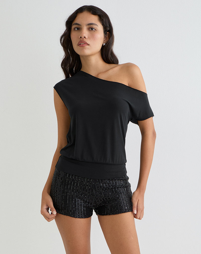 Top asimétrico Elysian de cupro negro