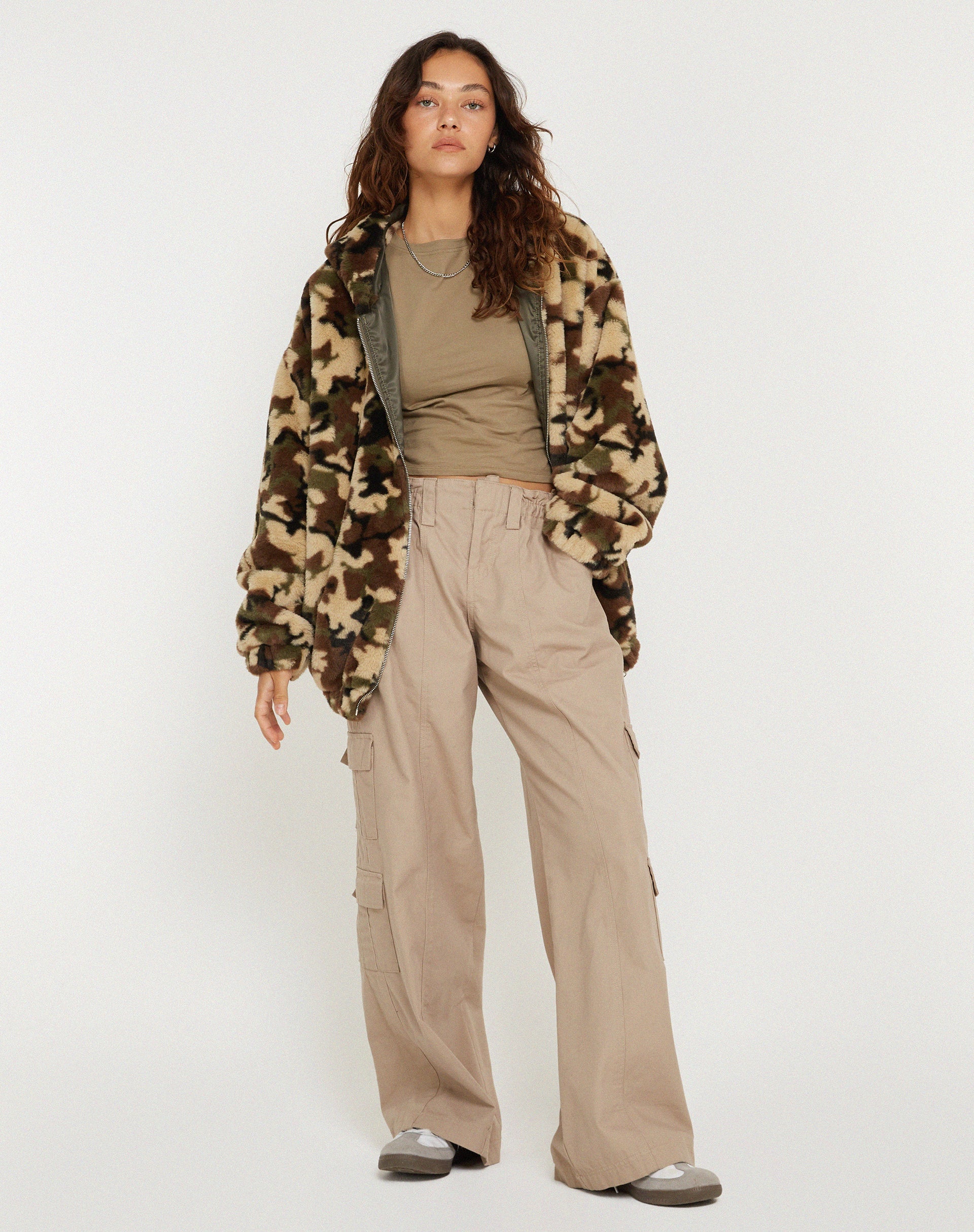 imagen de Emerson Faux Fur Jacket in Camo Brown Pebble