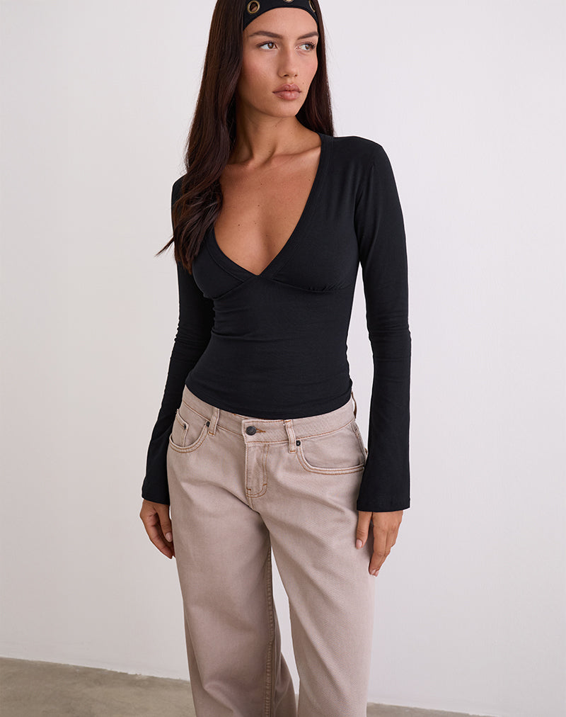 Emesy Top de manga larga en negro