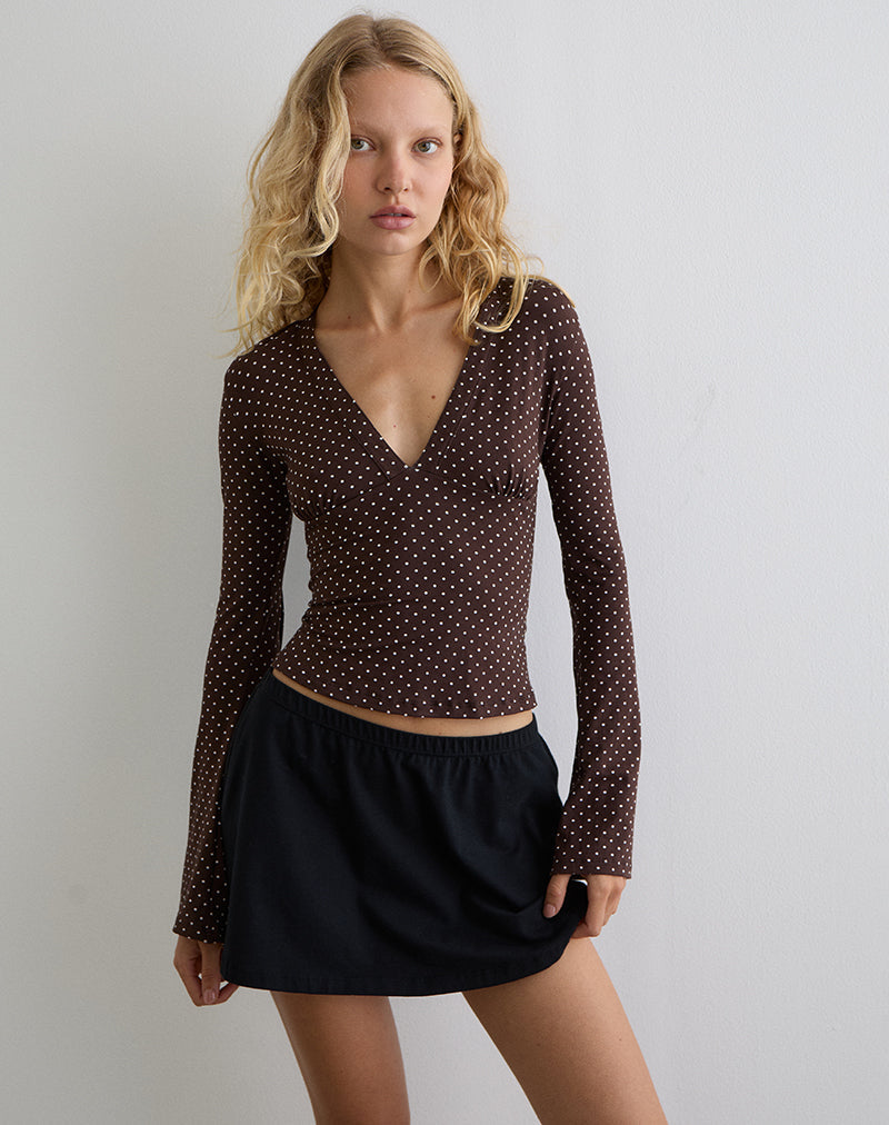 Emesy Top de manga larga en Micro Polka Marrón