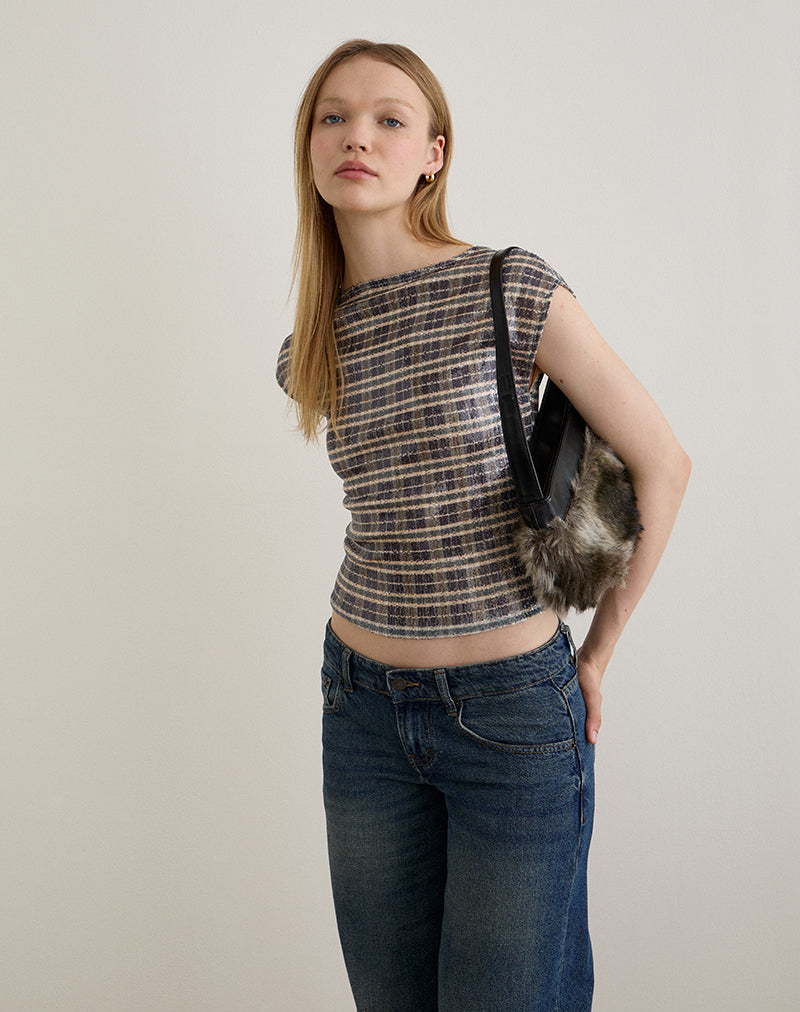 Imagen de Erica Top en Lentejuelas Vintage Check Marrón