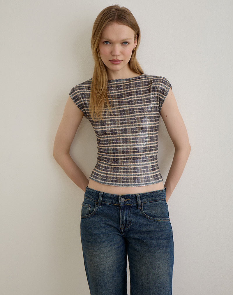 Imagen de Erica Top en Lentejuelas Vintage Check Marrón