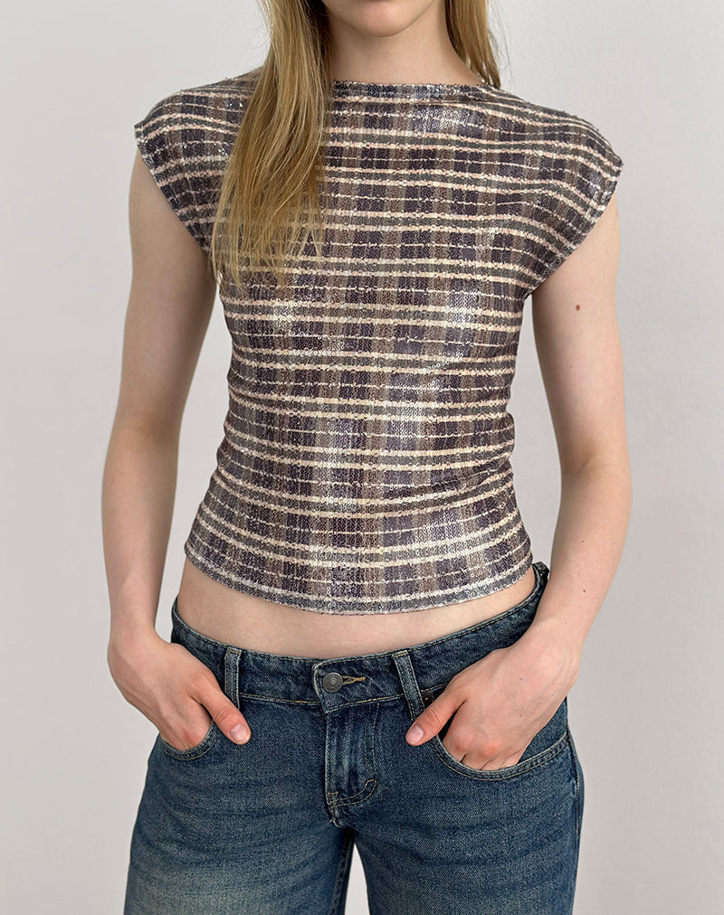 Imagen de Erica Top en Lentejuelas Vintage Check Marrón