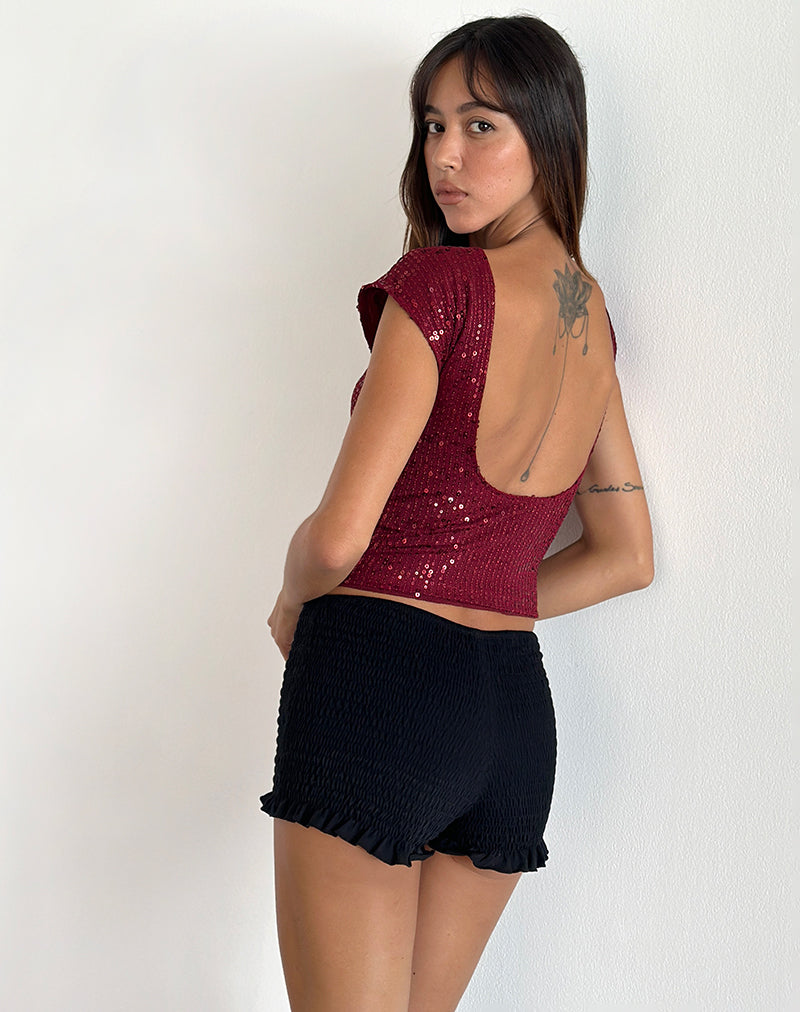 Top con espalda baja Erika de gasa y lentejuelas rojo