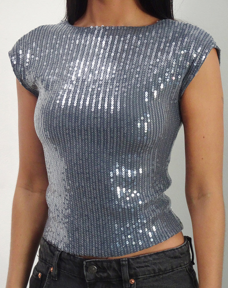 Imagen de Erika Top con espalda baja en lentejuelas Charcoal