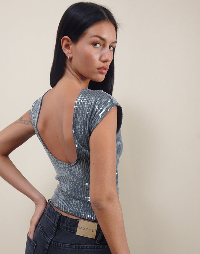 Imagen de Erika Top con espalda baja en lentejuelas Charcoal