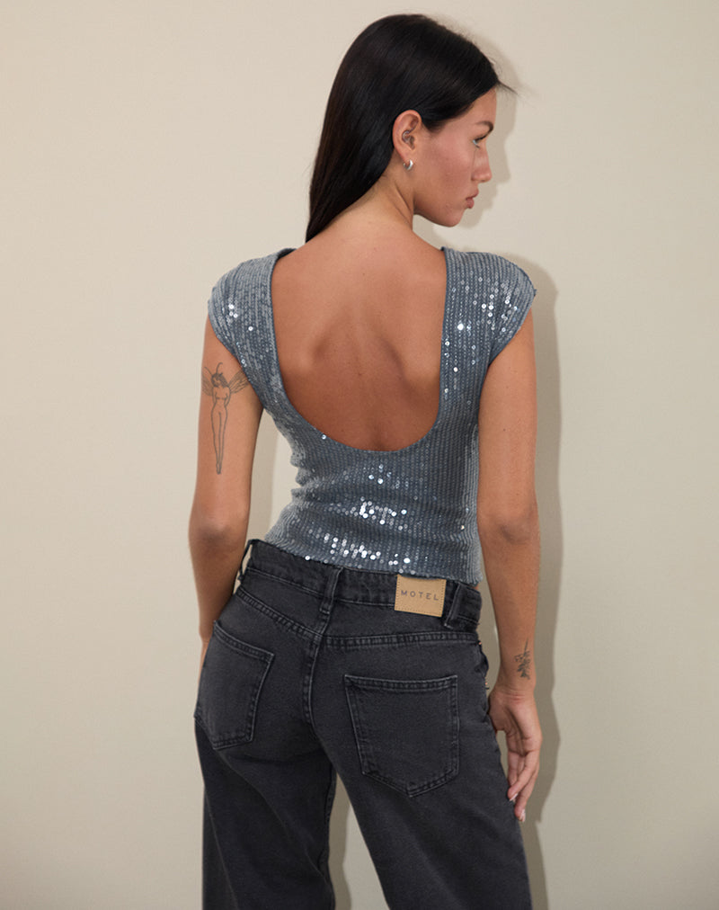 Imagen de Erika Top con espalda baja en lentejuelas Charcoal