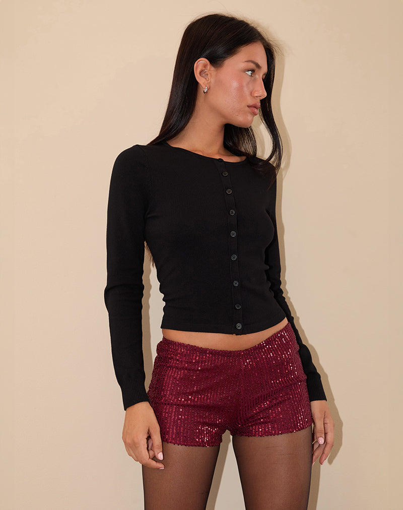 Micro Shorts Erna en Drape Mini Lentejuelas Granate