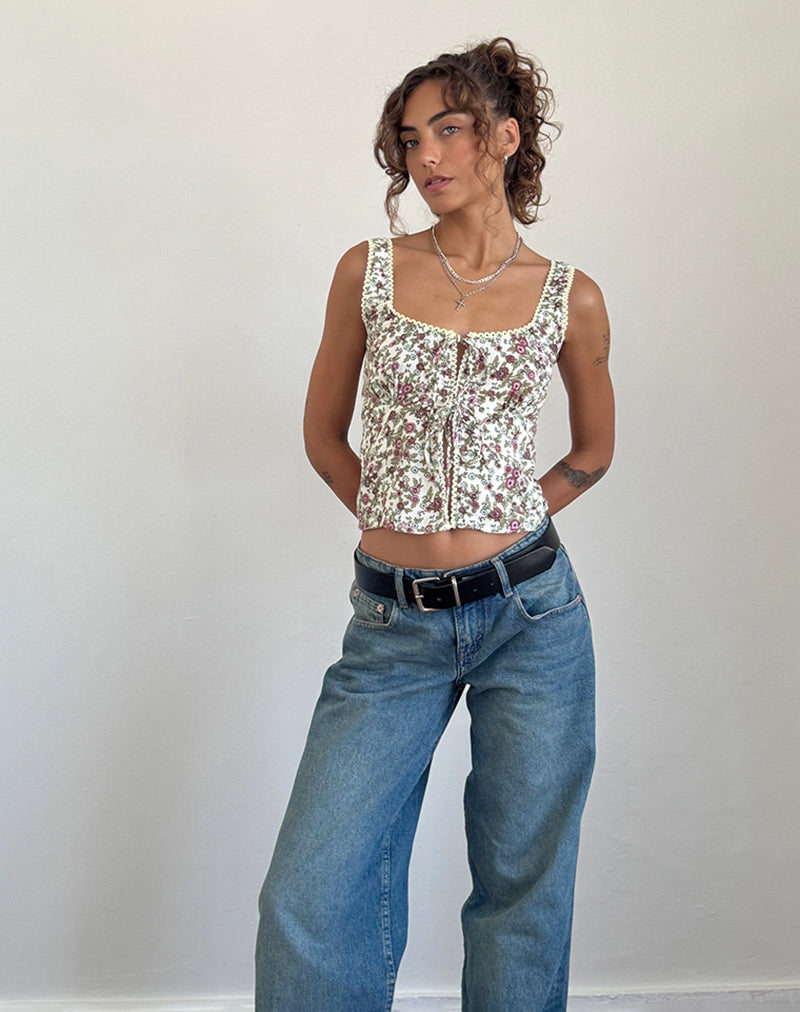 Imagen de Esau Tie Front Top en Vintage Bloom Marfil