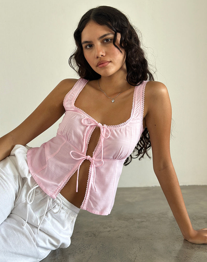 Imagen de Esau Tie Front Top in Light Pink Private Slub