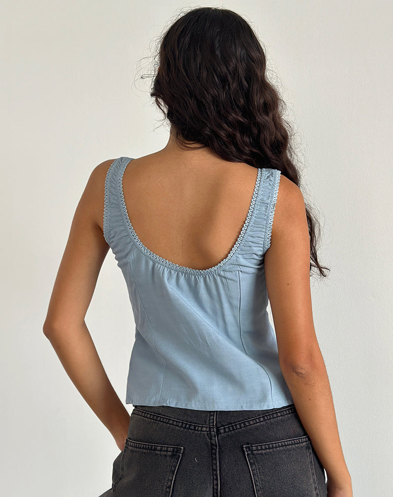 Imagen de Esau Tie Front Top in Private Slub Nantucket Blue
