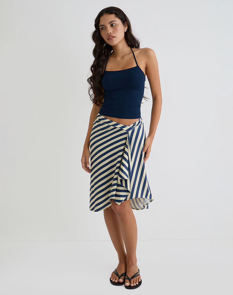 Imagen de Esmeray Falda midi a rayas diagonales crema y azul marino