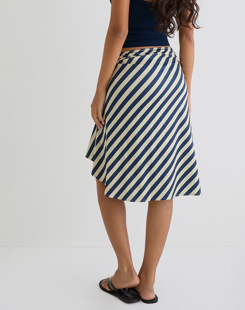 Imagen de Esmeray Falda midi a rayas diagonales crema y azul marino