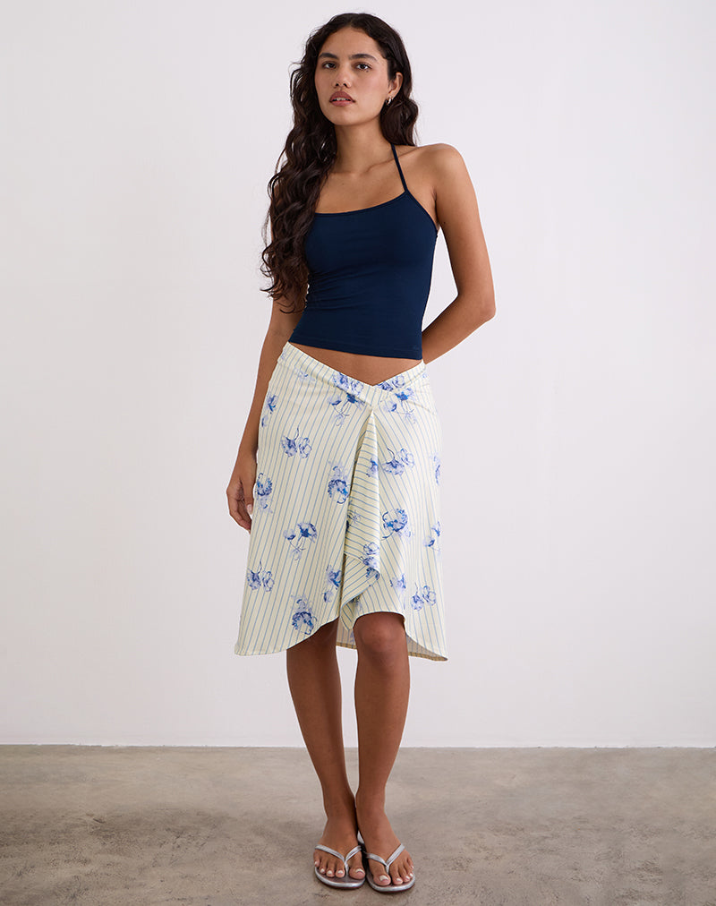 Esmeray Falda Midi Crema a Rayas Florales