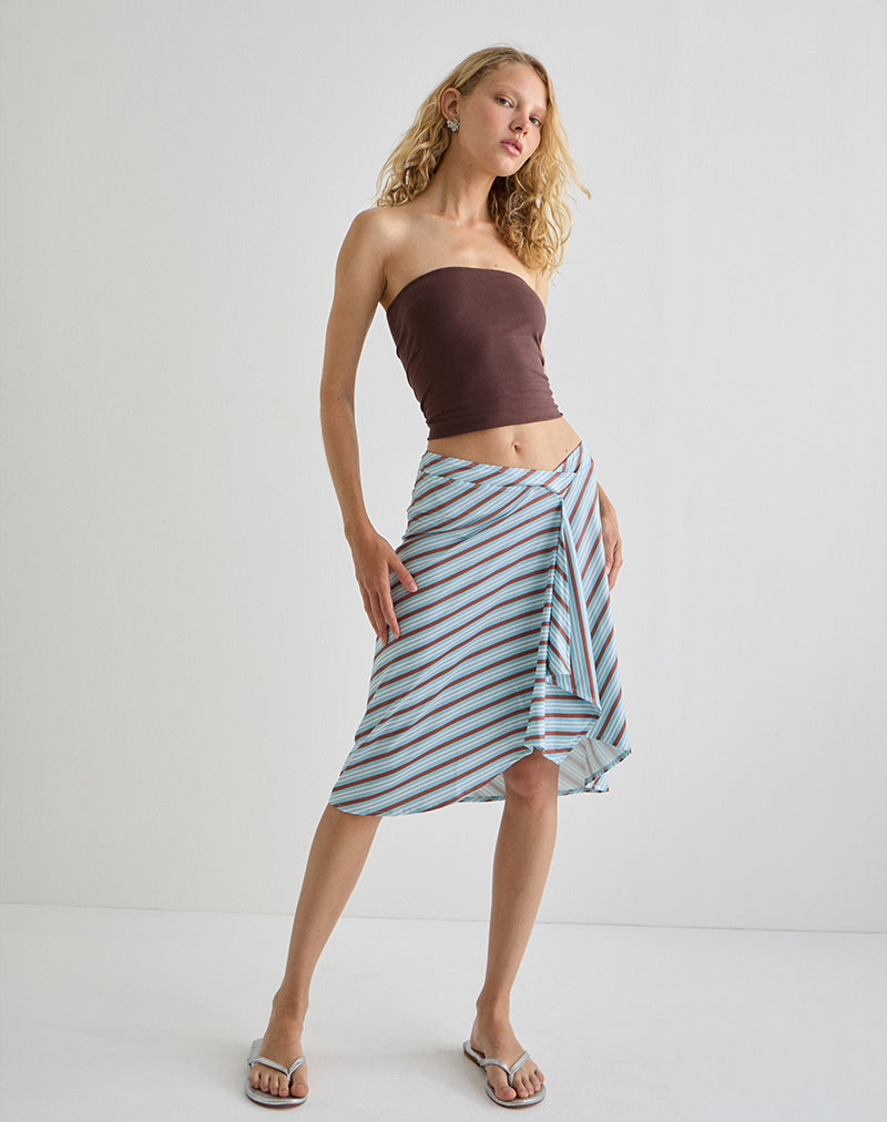 Imagen de Esmeray Falda midi a rayas diagonales Azul claro
