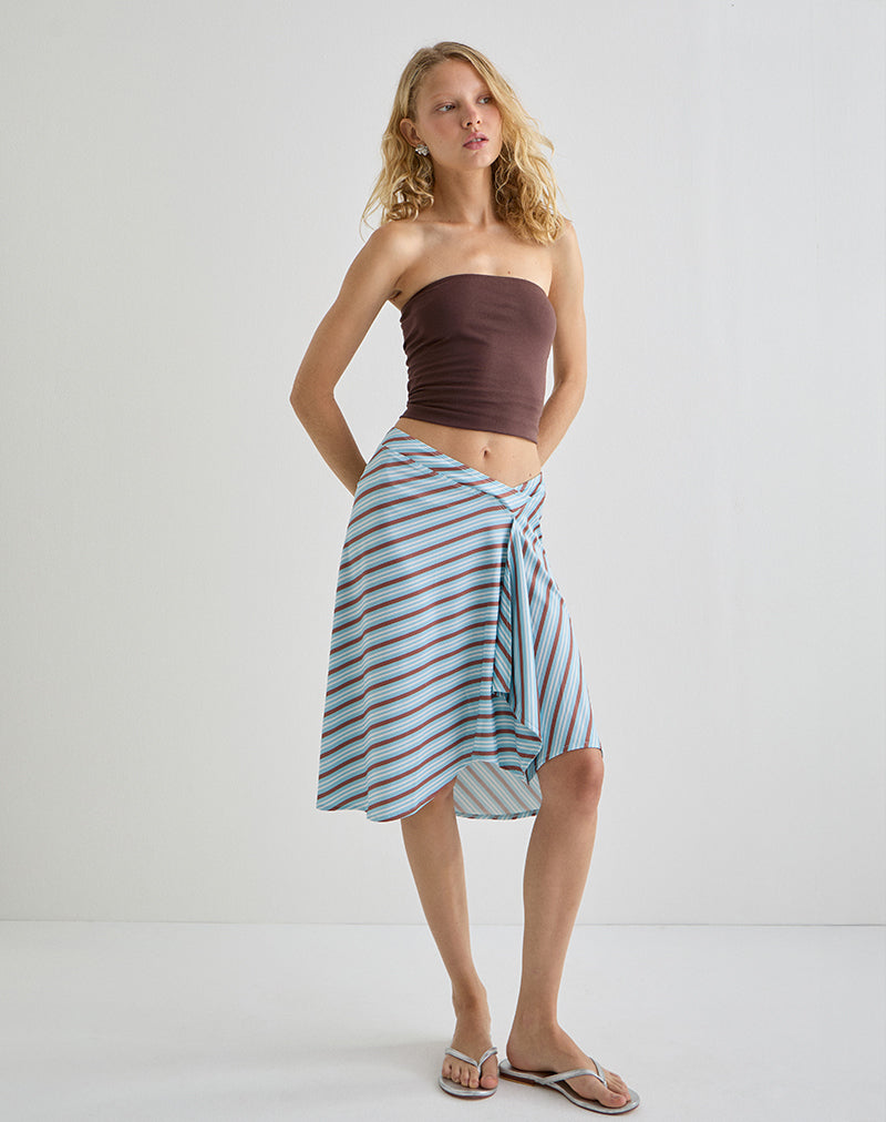 Esmeray Falda Midi a Rayas Diagonales Azul Claro