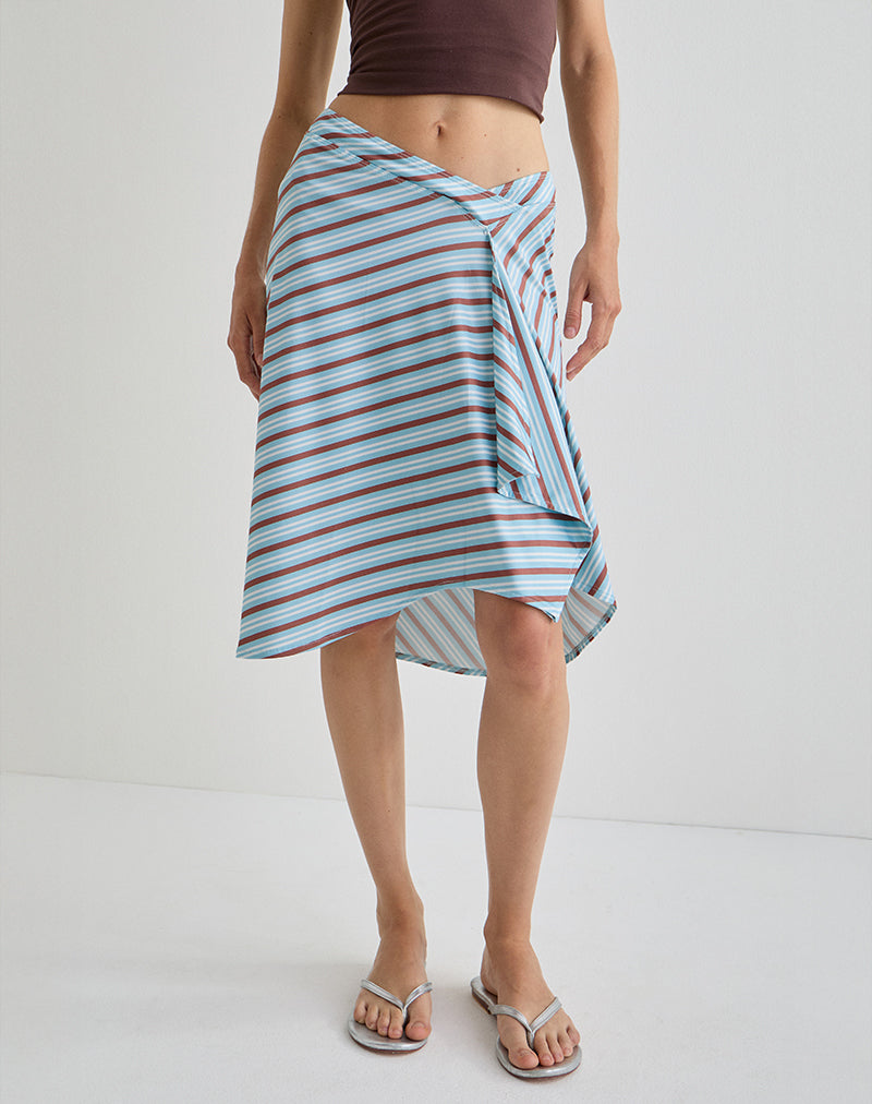 Esmeray Falda Midi a Rayas Diagonales Azul Claro