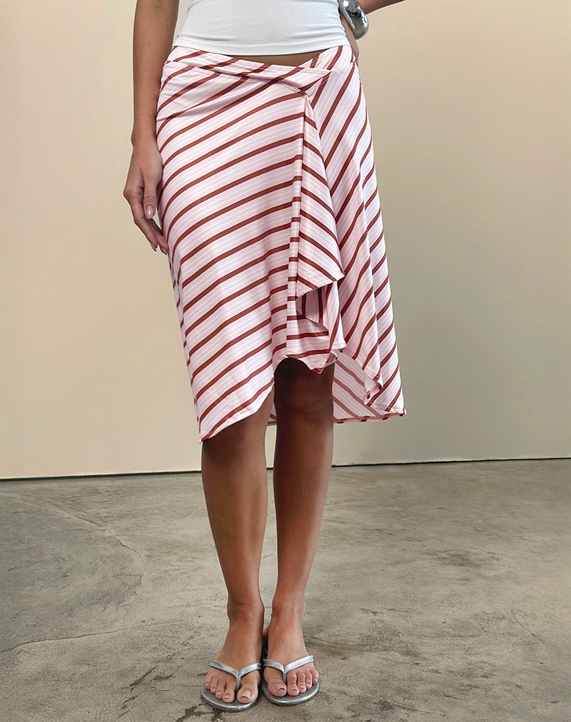 Esmeray Falda Midi de Rayas Diagonales Rosa