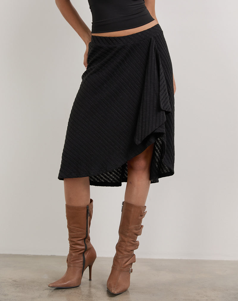 Imagen Esmeray Falda Midi de Punto Diagonal Transparente Negra