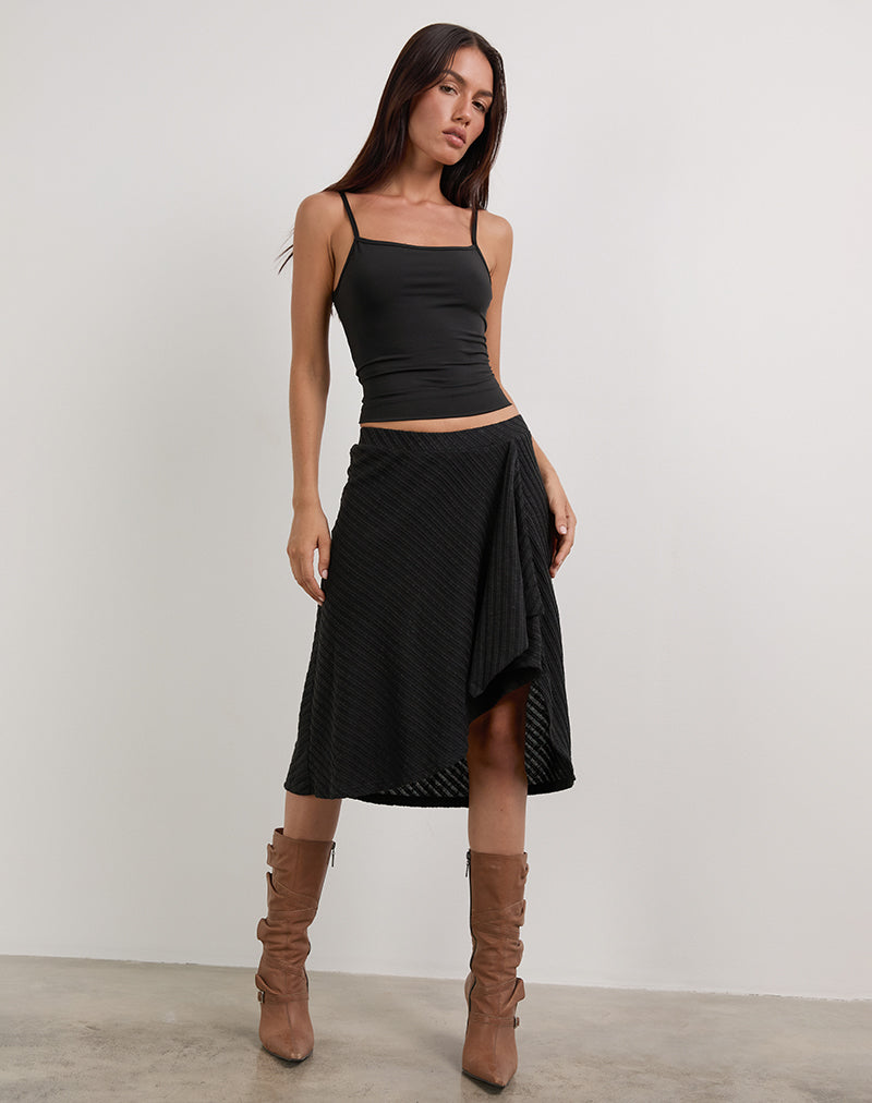 Imagen Esmeray Falda Midi de Punto Diagonal Transparente Negra