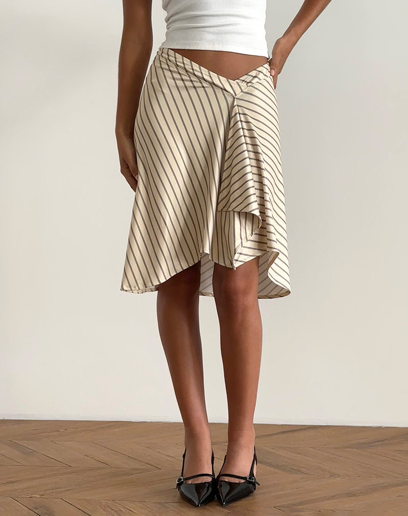 Falda Esmeray Midi de rayas diagonales amarillas