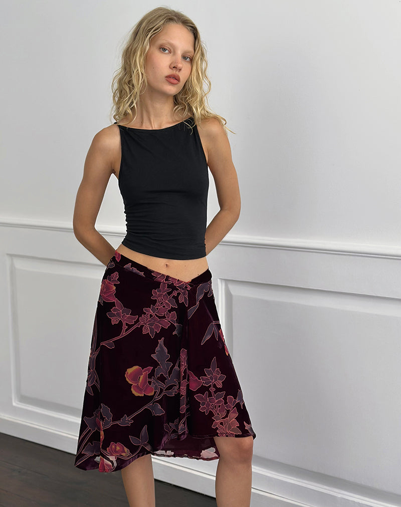 Imagen de Esti Falda Midi en Floral Devore Borgoña