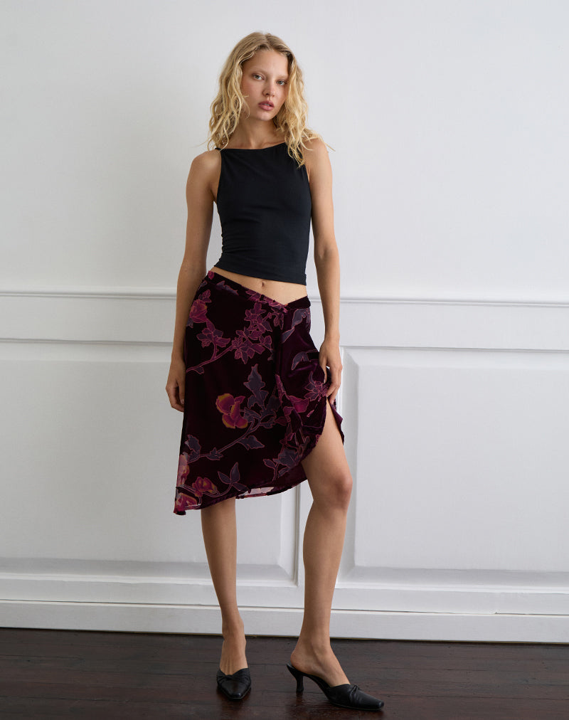 Esti Falda Midi en Floral Devore Borgoña
