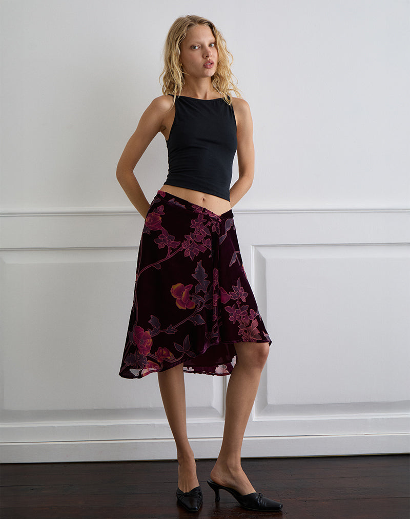 Imagen de Esti Falda Midi en Floral Devore Borgoña