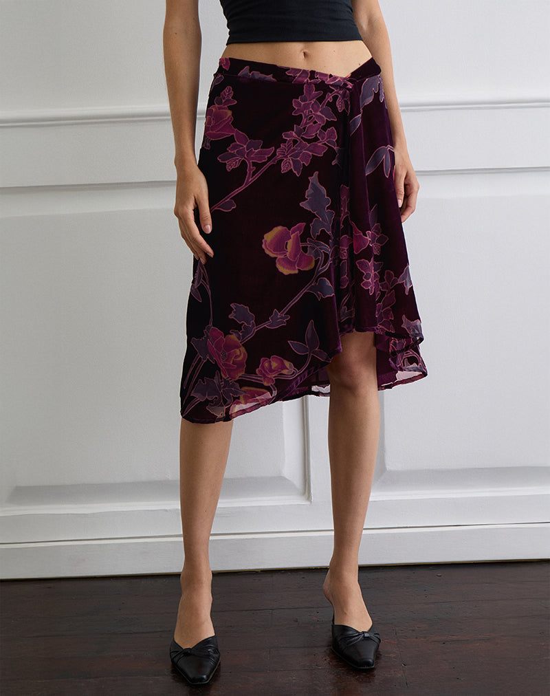 Esti Falda Midi en Floral Devore Borgoña