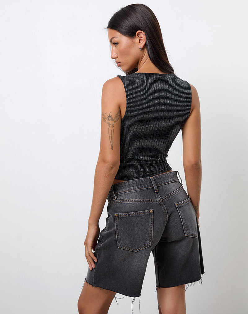 Imagen de Etta Vest Top en Jersey a Rayas Metalizado Negro
